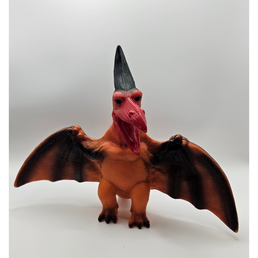 Vintage‎ Pterodactyl Dinosaur Toy Rubber Orange Black Kids Prehistoric